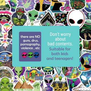 200 инопланетянин НЛО тематика голографические виниловые водонепроницаемые клейкие бумажные наклейки для ноутбуков гитары и скейтборды - Product Image 2