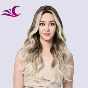 Ombre Nâu tóc vàng màu nổi bật trong cả hai bên nhiệt thân thiện với protein lụa tổng hợp ren phía trước tóc giả cho phụ nữ da trắng - Product Image 1