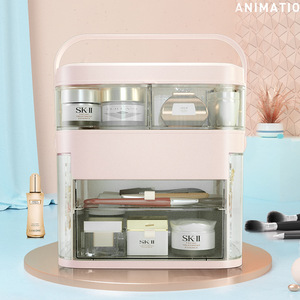 Qixi Festival Makeup Storage Box With <b>Mirror</b> And Compartments For Cosmetics Skincare Lipstick Organizer <b>Rectangular</b> White Pink - Product Image 2