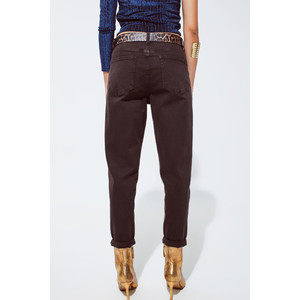 Jeans a Vita Media in Cotone, Modello Slouchy, Colore Marrone Cioccolato - Product Image 1