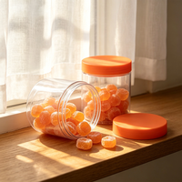 Pot en plastique PET transparent à large ouverture de 250g pour soins de la peau, avec couvercle à vis orange, idéal pour les snacks, les compléments et les poudres - Vente en gros