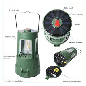 Lanterne de camping solaire <span class=keywords><strong>rechargeable</strong></span> avec boîte à outils multifonctionnelle, <span class=keywords><strong>lampe</strong></span> de tente <span class=keywords><strong>LED</strong></span> vintage portable avec fonction intégrée - Product Image 3
