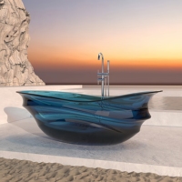 Baignoire autoportante ovale de luxe en résine transparente pure, vert thé, écologique et durable, pour salle de bain intérieure