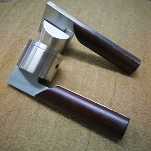 Luxury Leather Door Handle Door Lever Stainless Steel <strong>Wood</strong> <strong>Inlaid</strong> Handle - Product Image 4