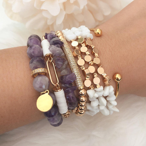 Perhiasan Bohemian Musim Panas Kustom, Batu Alam Lapis Druzy Agate Penyembuhan Kristal Susun Gelang Manik-manik <span class=keywords><strong>Set</strong></span> untuk Wanita - Product Image 5