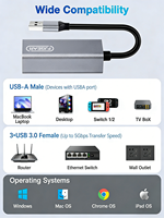 Adaptador Ethernet Gigabit USB a RJ45 FJGEAR de 1000 Mbps, Sin Controladores, Plug-and-Play para Computadora Portátil, Escritorio, Impresora, Oficina en Casa, Viajes