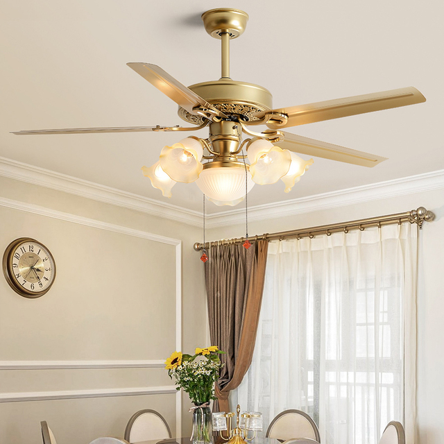 European Retro Vintage Home Ceiling Fan with 5 Blades Silent DC Motor LED Lights and Remote Control Fancy Decorative Fan