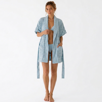Peignoir court de luxe en coton jacquard avec logo personnalisé, col châle, pour hôtel, plage, piscine, complexe hôtelier
