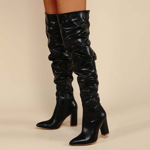 2025 <span class=keywords><strong>botas</strong></span> largas Otoño Invierno nuevo diseño de arrugas de moda tacón <span class=keywords><strong>grueso</strong></span> puntiagudo <span class=keywords><strong>botas</strong></span> por encima de la rodilla de gran tamaño <span class=keywords><strong>para</strong></span> <span class=keywords><strong>mujeres</strong></span> - Product Image 5