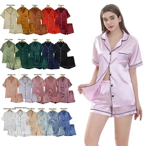 Women High Quality Satin Sleep Wear Silk Pyjamas Set Pajamas With Short Sleeves And Short Pants