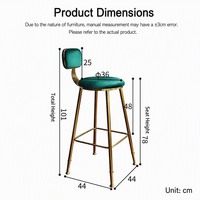 Tabouret de bar en velours avec structure en acier inoxydable brossé doré, coussin rond et dossier flottant pour îlot de cuisine