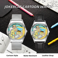 Montre de dessin animé Jokercat CatMouse avec bracelet en cuir, mouvement à quartz, résistance à l'eau 10m, design élégant, aiguilles pour hommes, femmes et enfants