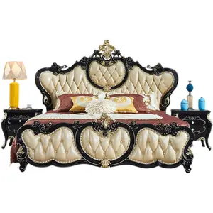 Ensemble de chambre à coucher de luxe, fournisseur de meubles fantaisie en cuir véritable, lit king size, ensemble de chambre à coucher