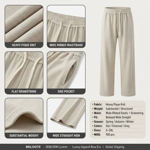 <span class=keywords><strong>Pantaloni</strong></span> da Uomo in Maglia Piqué Pesante a Gamba Larga con Elastico <span class=keywords><strong>e</strong></span> Coulisse in Vita, Vestibilità Rilassata, <span class=keywords><strong>Pantaloni</strong></span> Casual Dritti OEM - Product Image 3