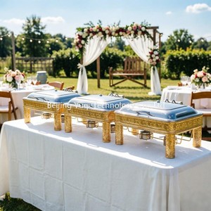 Scaldavivande Rettangolare Dorato da 9L con Coperchio Idraulico e Decorazioni Floreali per Matrimoni, Buffet di Hotel e Catering Aziendale, Ideale per Riscaldare Pizza e Curry - Product Image 3