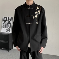 Veste de costume décontractée pour homme à col montant, broderie florale, simple boutonnage, style chinois, coupe ample, pour usage quotidien