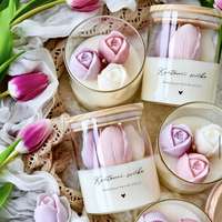 Bougies en cire de soja bio personnalisées, cadeaux promotionnels, souvenirs de luxe, bougies fleuries, bougies parfumées à la tulipe pour invités, mariage, maison
