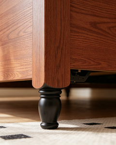 Base de Cama de Madera Maciza Premium con Cabecero Tallado Estilo Francés Vintage, Patas Negras Torneadas, Mueble de Dormitorio Bicolor, Cama Doble de Madera Estable para el Hogar - Product Image 4
