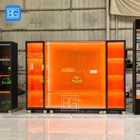 Retail Wall Display Showcase LED-Beleuchtung Glass chiebetür Schwarz Orange Abschließbare Aufbewahrung vitrine