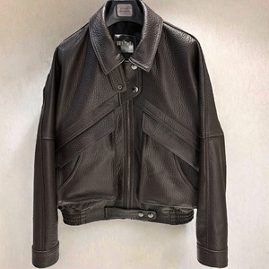 Chaqueta de Cuero de Oveja Genuino 2025 para Mujer, Cuello Alto, Transpirable, Resistente al Viento, Cierre de Cremallera, Detalle de Botones, Color Seda Oscuro - Product Image 3