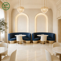 Mobilier de restaurant de luxe en gros : Banquettes en velours avec base en acier inoxydable et ensemble table-chaise pour bistrot et hôtel