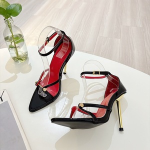 Nuevas Sandalias de Tacón Alto con Hebilla Metálica Plateada y Dorada, Diseño Puntiagudo y Sexy, Punta Abierta, Moda 2025 - Product Image 5