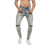DiZNEW Denim Jeans Hersteller benutzer definierte Hand Strass Bandana Patch Distressed Jeans Mann
