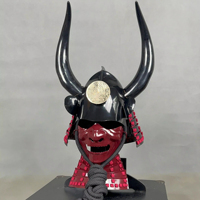 Ensemble d'armure de casque de samouraï avec grand cornes de démon, casque de samouraï en métal à lacets rouges, accessoire de reconstitution historique