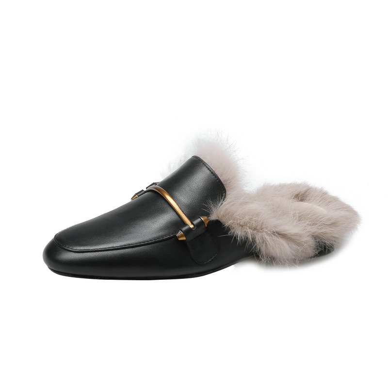 Женские повседневные зимние меховые тапочки, женские мюли на плоской подошве, сандалии от производителя, полуботинки для женщин и дам, 2021