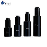 Flacon compte-gouttes rond en verre 30ml 50ml 100ml pour soins de la peau, huile essentielle, sérum, noir givré, luxe, logo personnalisé, bouton poussoir