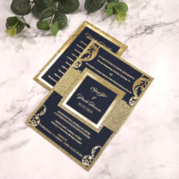 Invitations personnalisées en papier pailleté pour mariage de luxe 5*7 pouces noir RSVP cartes ventre feuille d'or texte imprimé musique ange croix