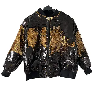 Mardi Gras reversible Pailletten Kinder jacke Kinder Mode coole Langs chläfer Reiß verschluss Karneval Outwear Winter