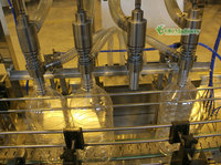 Machine de remplissage et d'emballage entièrement automatique pour liquides linéaires (eau, sauce soja, jus, gin, vin, vodka) avec remplissage par pression et débordement en bouteille