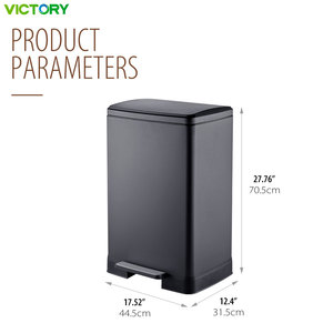 Poubelle rectangulaire en acier inoxydable Victory 35L 45L 55L 60 litres Poubelle à pédale de cuisine avec couvercle à fermeture douce - Product Image 2