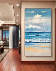 Lukisan buatan tangan gaya dekorasi modern untuk rumah kualitas gambar sempurna lukisan pemandangan laut burung camar