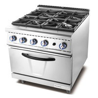 Cuisinière à gaz autoportante de 900mm Cuisinière à 4 brûleurs et gril Lave Rock avec four pour restaurant
