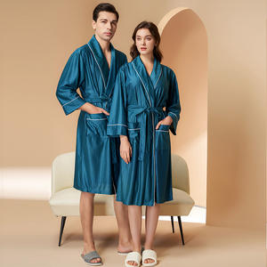 Grey <strong>Black</strong> Blue Stripe Couple Home Sleepwear Loungewear Luxury Cooling <strong>Dressing</strong> <strong>Gown</strong> Summer Satin Hotel <strong>Men</strong> White Robes - Product Image 3