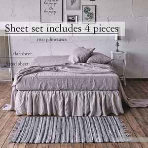 4 pièces ensemble de draps en lin ensemble drap plat ajusté en lin naturel 2 taies d'oreiller literie en lin lavé pour hôtels hôpitaux tailles personnalisées - Product Image 6