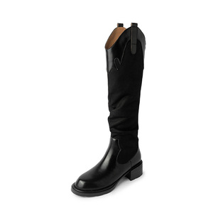 Bottes de cow-boy vintage pour femmes à talons épais, style western, hauteur genou, avec découpe en V - Product Image 2