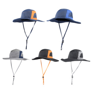 Chapeau de pêche unisexe respirant à large bord, protection solaire UV, seau, escalade, camping, safari, jardin, plage, bleu marine/orange - Product Image 1