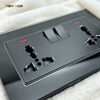 Interrupteur mural industriel noir UK 13A avec USB Type-C universel 18W, charge rapide intelligente, 4 prises, verre trempé, électrique