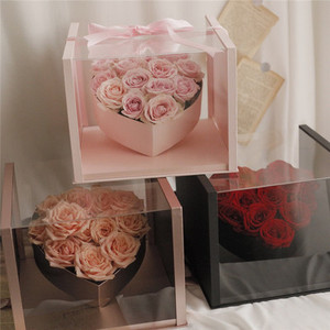 Caja de regalo de flor panorámica en forma de corazón de cartón reciclado para embalaje de velas caja de ramo de rosas transparente para el Día de San Valentín mate - Product Image 3