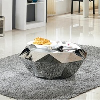 Meubles de salon moderne intelligente Unique Luxueuse Diamant Forme or/argent en métal table basse miroir