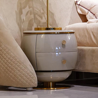 Meuble de chevet de luxe Royal Villa en marbre, table de chevet ronde avec rangement, 2 tiroirs, bois massif, table de nuit moderne