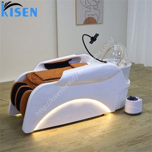 Fauteuil de lavage multifonctionnel électrique blanc Kisen, mobilier de salon de coiffure de luxe moderne, avec bac à shampoing et fonction massage - Product Image 5