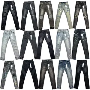 OEM Purple Jeans Brand Designer Customized Logo Fashion Street pants Mens Letter Stretch Jeans