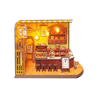 Rompecabezas 3D de Madera Hecho a Mano de Mini Tienda de Panadería, Rincón de Lectura con Luz LED Cálida, Manualidad en Miniatura Fácil de Hacer para Decoración del Hogar