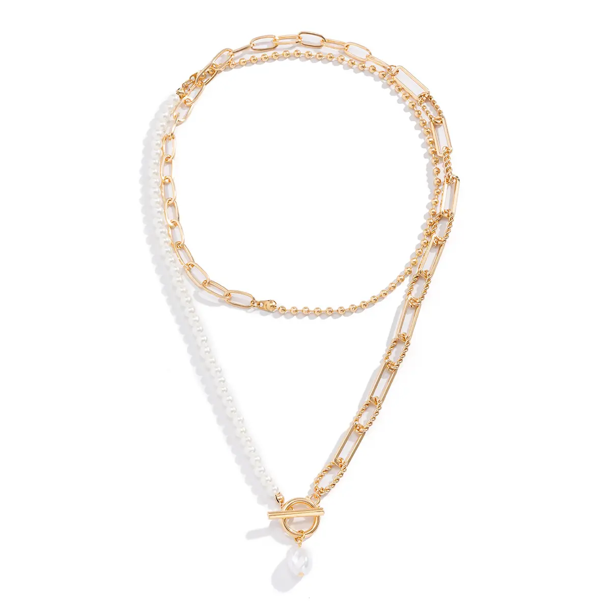 Bijoux transfrontaliers mode longue chaîne de perles rondes accessoires en couches Style Vintage Unique perle OT fermoir collier
