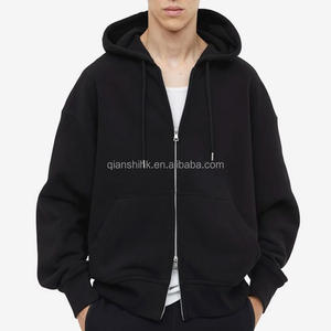 Sweat à capuche zippé en éponge française 100% coton personnalisé 450 Gsm Essential Vintage Sweat à capuche coupe carrée Logo personnalisé Sweat à capuche zippé complet - Product Image 6