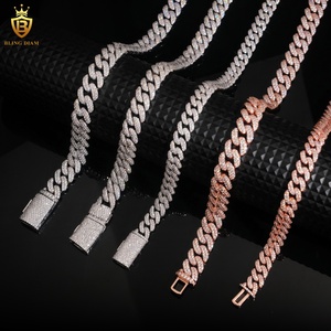 Wholesale Price <strong>Solid</strong> <strong>Silver</strong> 925 Rose Gold Cuban 10mm 12mm 13mm Iced Out VVS Moissanite Cuban Chain Necklace - Product Image 2